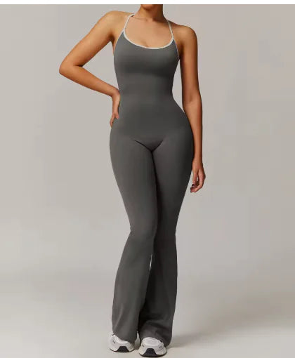 Solid Beauty-back Long Pants Jumpsuit Yoga Fitness Running Dance Slim Bodysuit Women Sports Clothing